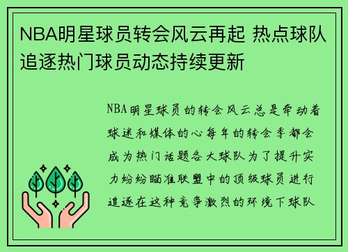 NBA明星球员转会风云再起 热点球队追逐热门球员动态持续更新