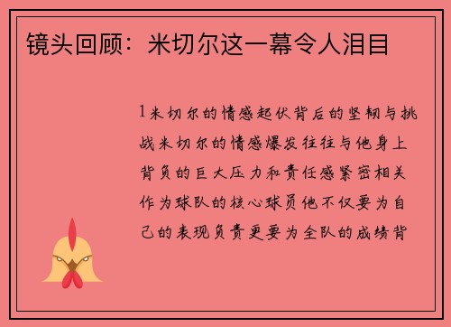 镜头回顾：米切尔这一幕令人泪目